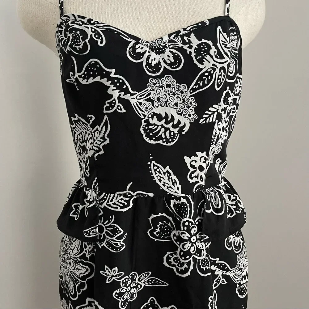 American Eagle Black & White Floral Peplum Dress Size 4 - Picture 2 of 15